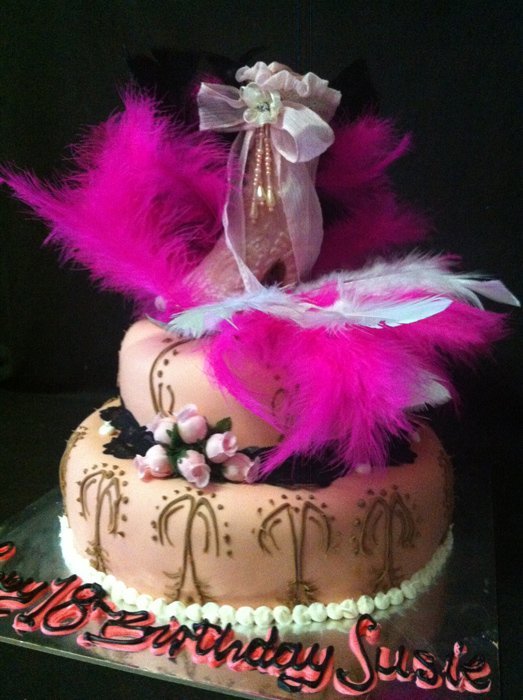 Birthday Cake Pink Feathers